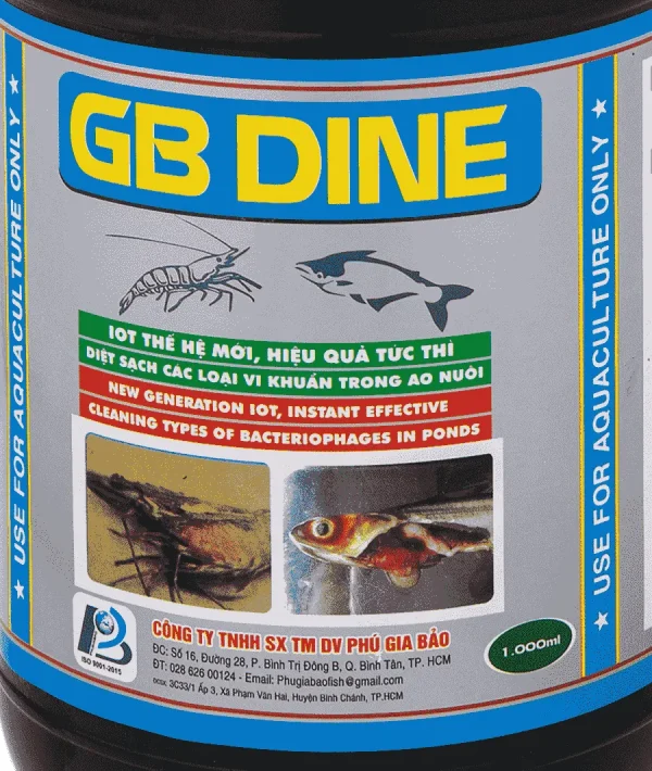 GB DINE - Diệt khuẩn iodine thế hệ mới, đặc trị đen mang đốm đen, mòn đuôi, cụt râu trên tôm-min