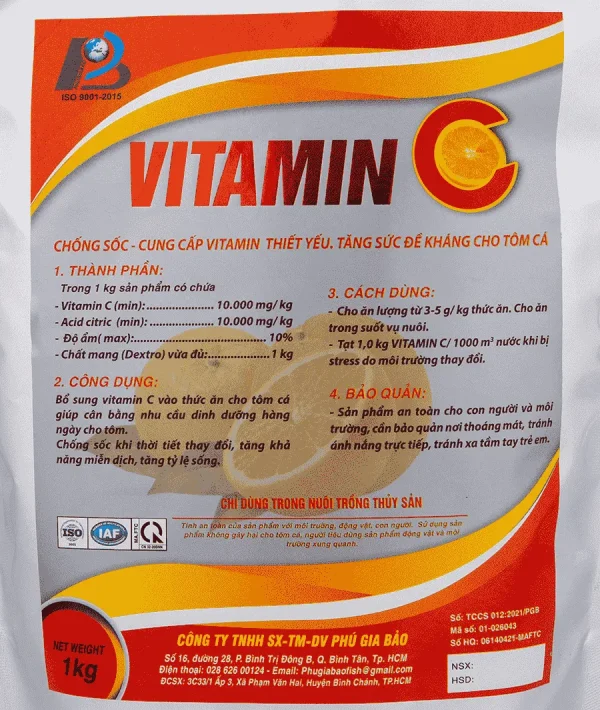 VITAMIN C - Cung cấp Vitamin C, chống sốc, tăng sức đề kháng cho tôm cá-min